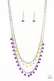 Paparazzi Dainty Distraction - Purple - Yellow Beads - Silver Necklace and matching Earrings - Glitzygals5dollarbling Paparazzi Boutique 