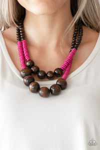 Paparazzi Cancun Cast Away - Pink - Wooden Necklace and matching Earrings - Glitzygals5dollarbling Paparazzi Boutique 
