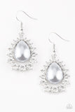Paparazzi Regal Renewal - Silver - Pearly Teardrop Center - White Rhinestones - Earrings - Glitzygals5dollarbling Paparazzi Boutique 