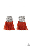 Paparazzi Plume Bloom - Orange - Thread / Fringe / Tassel - Hammered Silver Post Earrings - Glitzygals5dollarbling Paparazzi Boutique 