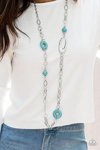 Paparazzi Artisan Artifact - Blue Turquoise Stone - Large Silver Links Necklace - Fashion Fix Exclusive September 2019 - Glitzygals5dollarbling Paparazzi Boutique 