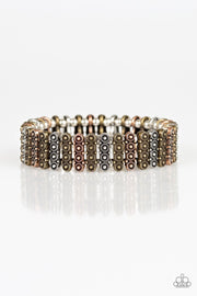 Paparazzi Rise With The Sun - Multi - Silver, Brass, Copper Frames - Stretchy Band Bracelet - Glitzygals5dollarbling Paparazzi Boutique 