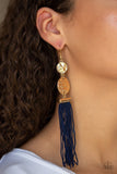 Paparazzi Lotus Gardens - Gold - Blue Cording / Thread / Tassel Streams - Hammered Gold Discs - Earrings - Glitzygals5dollarbling Paparazzi Boutique 