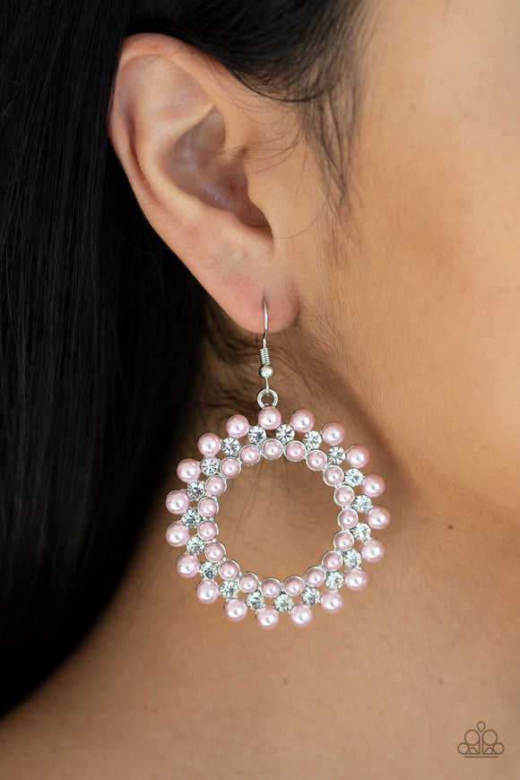 Pearly Poise - Pink Paparazzi Pearl Rhinestone Earrings - Glitzygals5dollarbling Paparazzi Boutique 