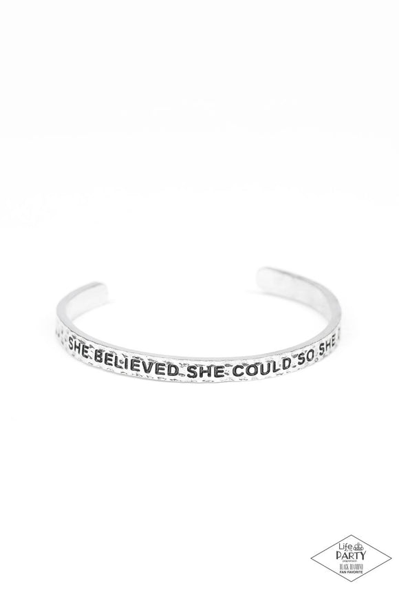 Paparazzi She Believed She Could - Silver Cuff Bracelet - Exclusive Black Diamond Piece - Glitzygals5dollarbling Paparazzi Boutique 