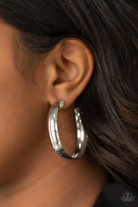 Paparazzi Hoop Wild - Silver - Etched in Shimmer - Thick Hoop - Earrings - Glitzygals5dollarbling Paparazzi Boutique 