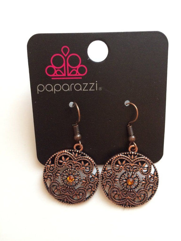 Paparazzi Rochester Royale - Copper - Rhinestone / Filigree Earrings - Life of the Party Reward Exclusive - Glitzygals5dollarbling Paparazzi Boutique 