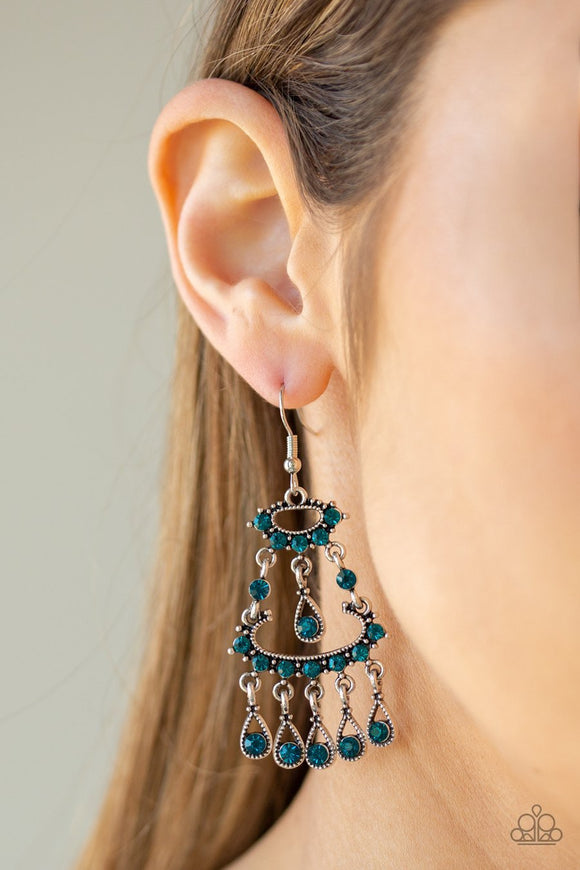 Paparazzi Chandelier Shimmer - Blue Rhinestones - Silver Teardrop Earrings - Glitzygals5dollarbling Paparazzi Boutique 