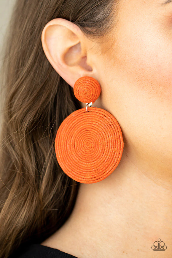Circulate the Room Orange ~ Paparazzi Earrings - Glitzygals5dollarbling Paparazzi Boutique 