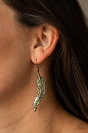 Paparazzi FOWL Play - Brass - Glittery Aurum Rhinestones - Feather Earrings - Glitzygals5dollarbling Paparazzi Boutique 