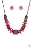 Paparazzi Pacific Paradise - Pink Wooden Necklace and matching Earrings - Glitzygals5dollarbling Paparazzi Boutique 
