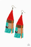 Paparazzi Beaded Boho - Red - Brass, Orange, Blue, Black and Brown Seed Beads - Earrings - Glitzygals5dollarbling Paparazzi Boutique 