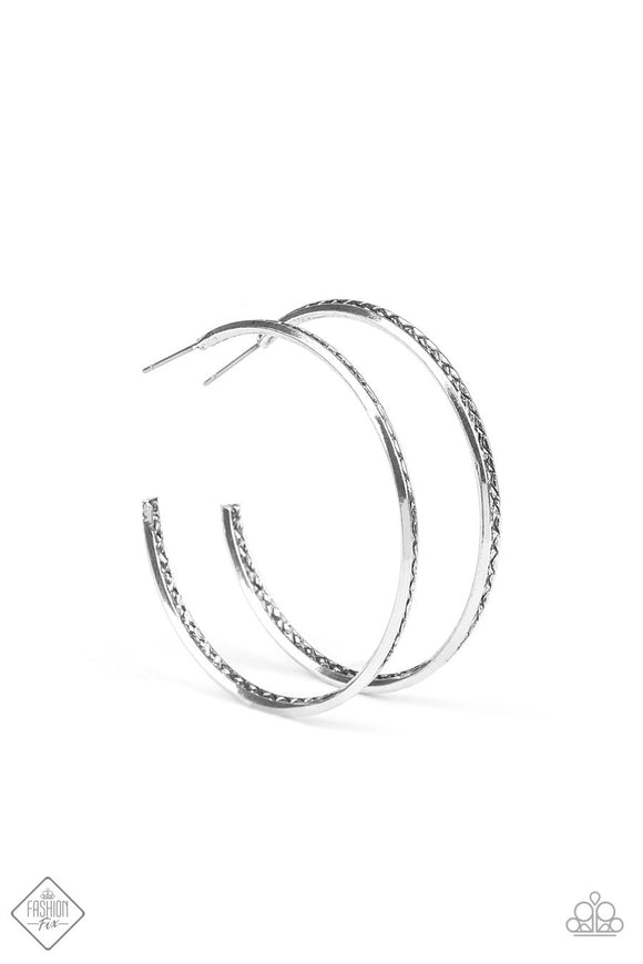 Paparazzi Texture Tempo - Silver - Hoop Earrings - Fashion Fix Exclusive December 2019 - Glitzygals5dollarbling Paparazzi Boutique 