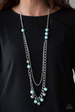 Paparazzi Modern Musical - Blue Pearls - Silver Thick Chain Necklace and Earrings - 2019 Summer Party Exclusive - Glitzygals5dollarbling Paparazzi Boutique 