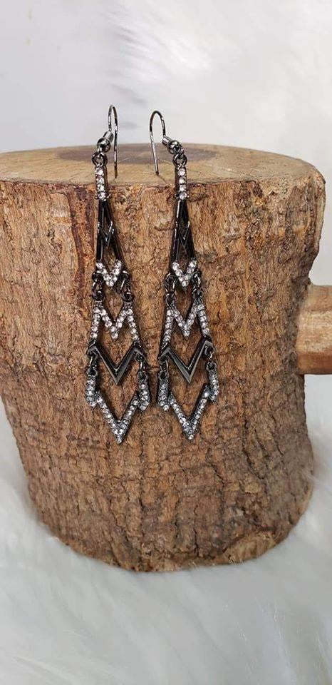 Electric Shimmer Black Shimmer Fashion Fix Exclusive Earrings - Glitzygals5dollarbling Paparazzi Boutique 