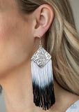 Paparazzi DIP The Scales - Black - to White Thread - Hammered Silver Earrings - Glitzygals5dollarbling Paparazzi Boutique 