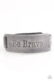 Paparazzi Put On A Brave Face - Silver Gray Leather - "Be Brave" Bracelet - Glitzygals5dollarbling Paparazzi Boutique 