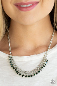 Paparazzi Glow and Grind - Green Rhinestones - Bold Silver Chain Necklace & Earrings - Glitzygals5dollarbling Paparazzi Boutique 