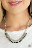 Paparazzi Glow and Grind - Green Rhinestones - Bold Silver Chain Necklace & Earrings - Glitzygals5dollarbling Paparazzi Boutique 