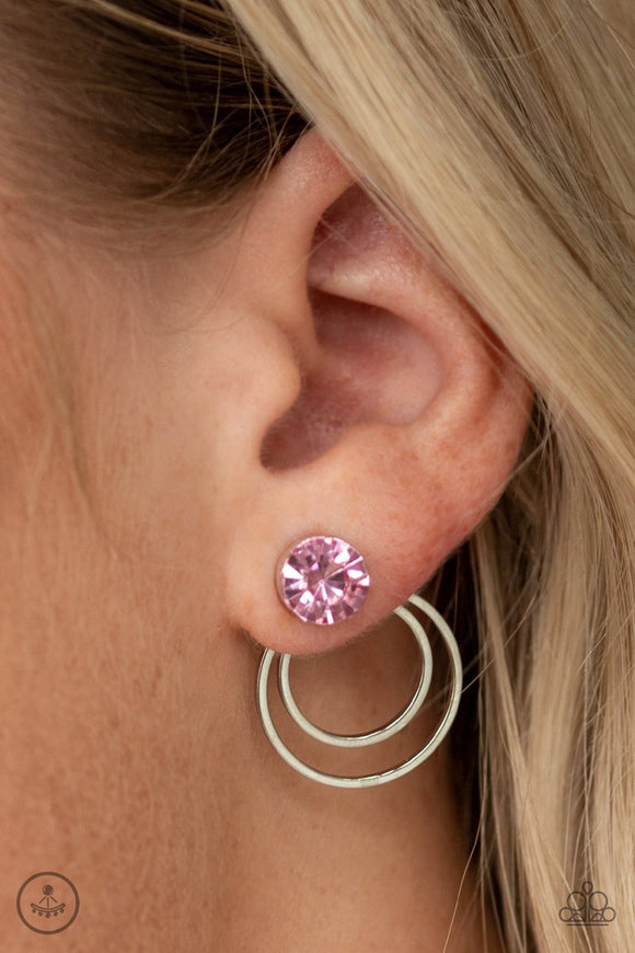 Paparazzi Word Gets Around - Pink - Rhinestones - Double Sided Post Earrings - Glitzygals5dollarbling Paparazzi Boutique 