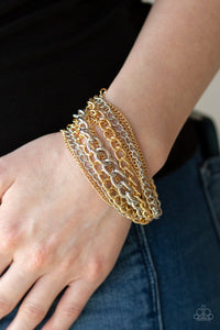 Paparazzi Metallic Horizon - Gold - Silver Chains - Hammered Gold Fittings - Bracelet - Glitzygals5dollarbling Paparazzi Boutique 