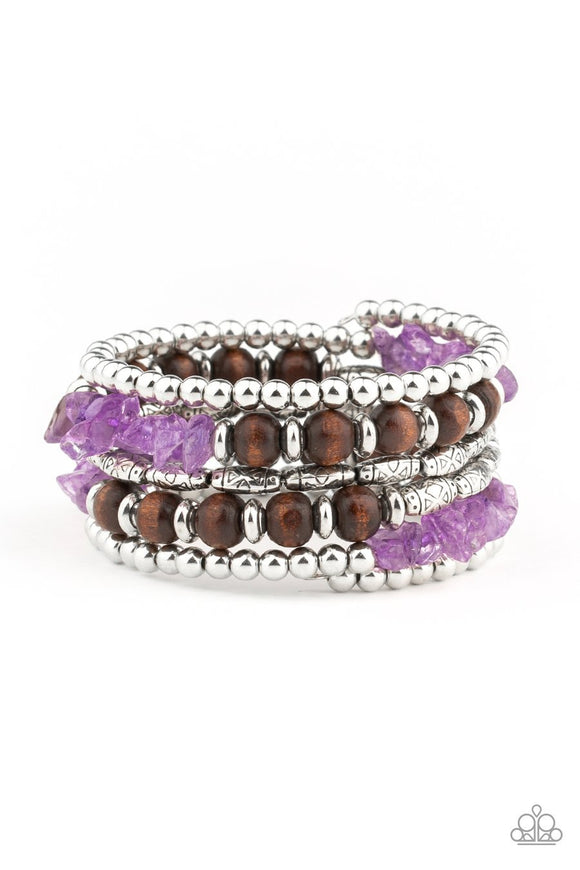 Paparazzi Soul Searchin - Purple - Stones, Wooden Beads - Coiled Wire Infinity Wrap - Bracelet - Glitzygals5dollarbling Paparazzi Boutique 