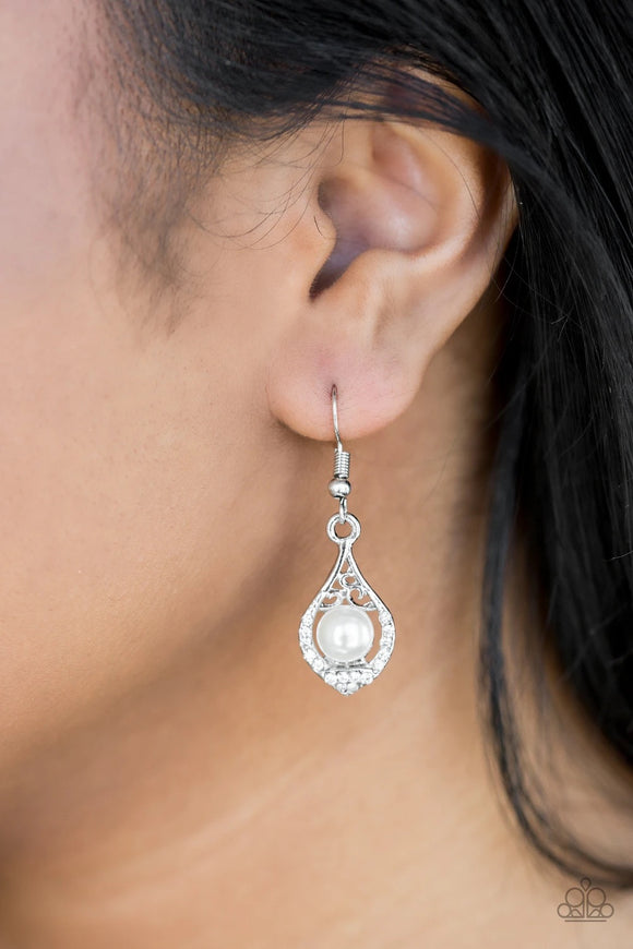 Westminster Waltz White Earrings - Glitzygals5dollarbling Paparazzi Boutique 