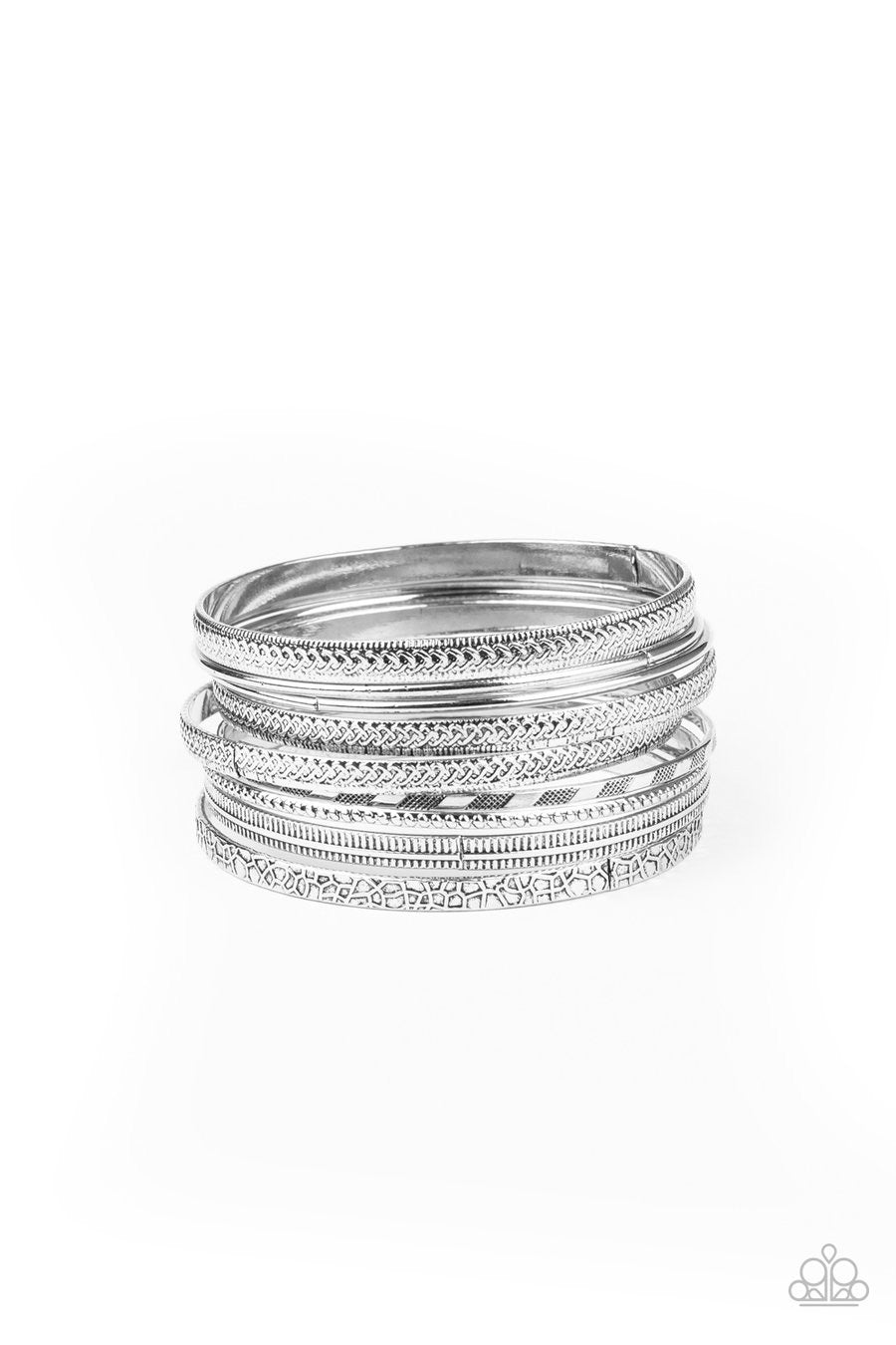 Paparazzi Relics On Repeat - Silver - Set of 9! Bangle
