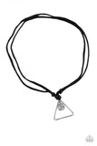 Paparazzi Terra Traverse - Black Leather - Hammered Triangle Tree Pattern - Urban Necklace - Glitzygals5dollarbling Paparazzi Boutique 