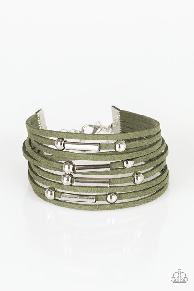 Paparazzi Back To BACKPACKER - Green Suede - Silver Beads - Bracelet - Glitzygals5dollarbling Paparazzi Boutique 