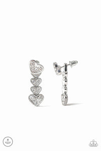 Paparazzi Heartthrob Twinkle - White - Rhinestones - Double Sided Heart Earrings - Glitzygals5dollarbling Paparazzi Boutique 