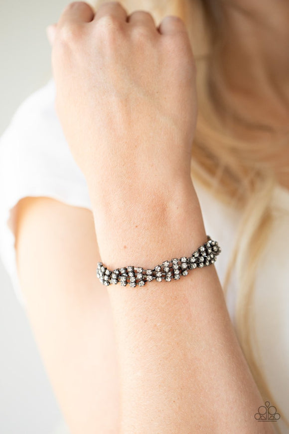 Paparazzi Twists and Turns - Black Gunmetal - White Rhinestones - Adjustable Bracelet - Glitzygals5dollarbling Paparazzi Boutique 