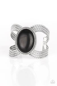 Paparazzi Coyote Couture - Black Stone - Textured Silver Cuff Bracelet - Glitzygals5dollarbling Paparazzi Boutique 