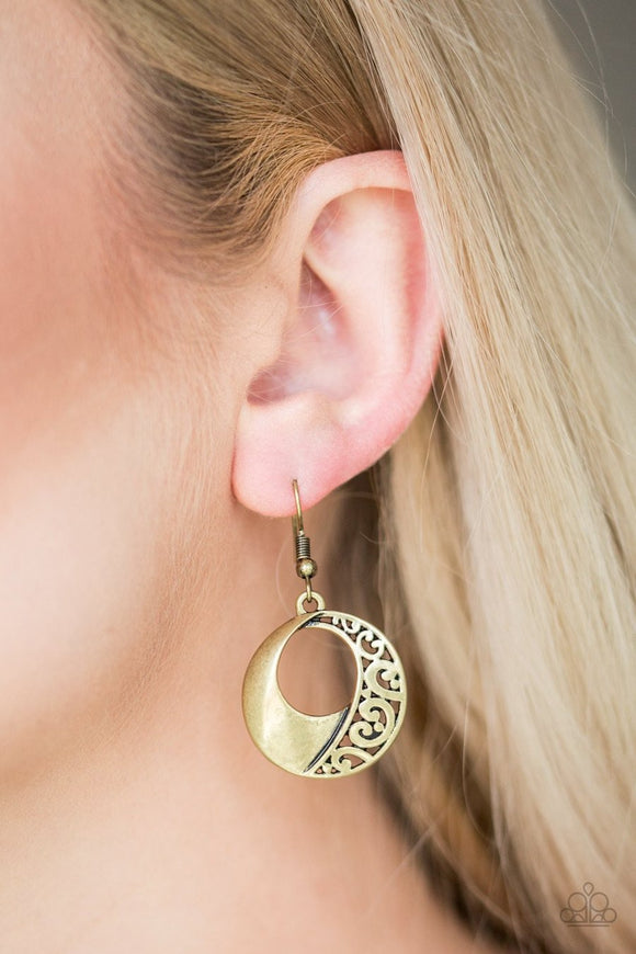 Eastside Excursionist - brass - Paparazzi earrings - Glitzygals5dollarbling Paparazzi Boutique 