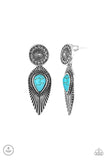 Fly Into The Sun – Paparazzi – Silver Feather Turquoise Stone Double-Sided Post Earrings - Glitzygals5dollarbling Paparazzi Boutique 