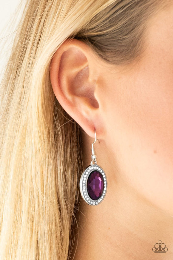 Paparazzi Only FAME In Town - Purple Gem - White Rhinestones - Earrings - Glitzygals5dollarbling Paparazzi Boutique 
