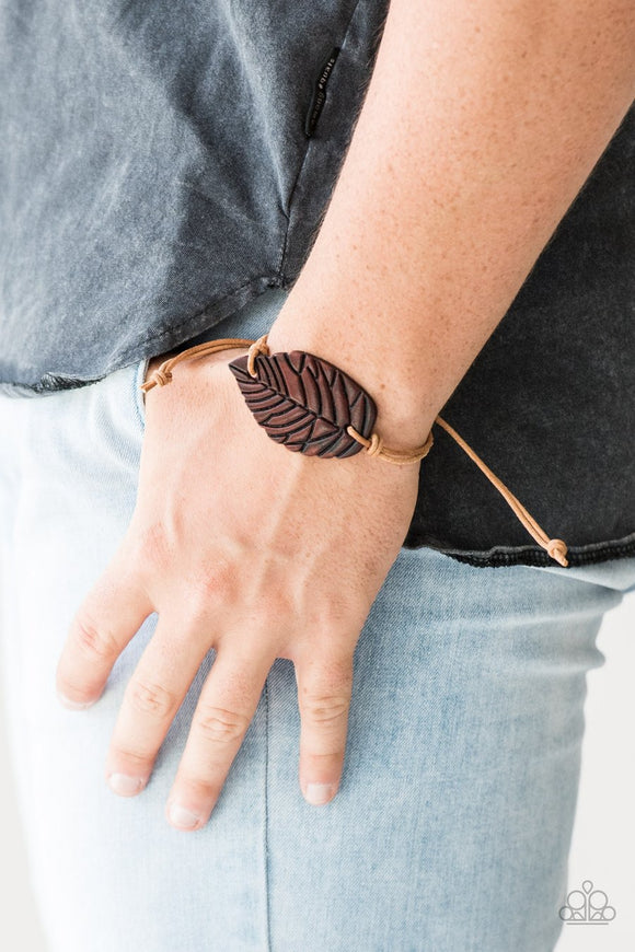 Paparazzi Forest Forager - Brown - Leather Leaf Bracelet - Glitzygals5dollarbling Paparazzi Boutique 