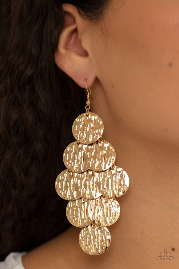 Paparazzi Uptown Edge - GOLD - Embossed Rippling Discs - Earrings - Glitzygals5dollarbling Paparazzi Boutique 