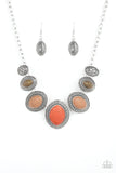 Paparazzi Sierra Serenity - Multi - Orange, Green and Brown Stones - Silver Necklace and matching Earrings - Glitzygals5dollarbling Paparazzi Boutique 