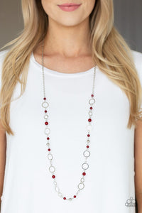 Paparazzi Kid In A Candy Shop - Red Moonstone - Silver Hoops Necklace and matching Earrings - Glitzygals5dollarbling Paparazzi Boutique 