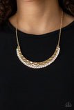 Paparazzi Impressive - Gold - Hammered Finish - White Rhinestones - Necklace and matching Earrings - Glitzygals5dollarbling Paparazzi Boutique 