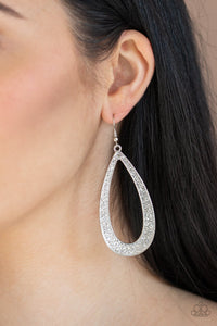 Paparazzi Diamond Distraction - White - Rhinestones - Silver Teardrop Earrings - Glitzygals5dollarbling Paparazzi Boutique 