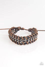 Paparazzi Racer Edge - Brown - Bold Gunmetal Chain - Sliding Knot Bracelet - Glitzygals5dollarbling Paparazzi Boutique 