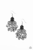 Paparazzi A Bit On The Wildside - Black stone - Silver Leaves Cascade from Bottom - Earrings - Glitzygals5dollarbling Paparazzi Boutique 