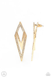 Paparazzi Point-BANK Gold Post Earring - Glitzygals5dollarbling Paparazzi Boutique 
