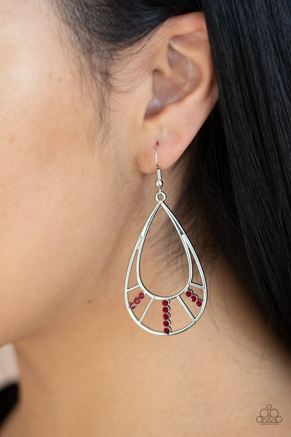 Paparazzi Line Crossing Sparkle Red Earrings - Glitzygals5dollarbling Paparazzi Boutique 