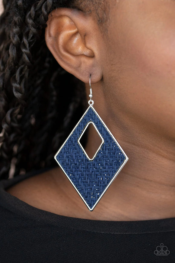 Paparazzi Accessories Woven Wanderer - Blue Earrings - Glitzygals5dollarbling Paparazzi Boutique 