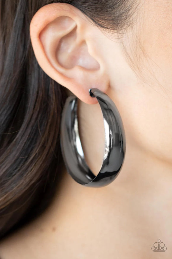Flat Out Flawless Black ~ Paparazzi Hoop Earring - Glitzygals5dollarbling Paparazzi Boutique 