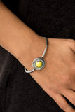 Paparazzi Sahara Sunshine - Yellow Bead - Silver Frame - Cuff Bracelet - Glitzygals5dollarbling Paparazzi Boutique 