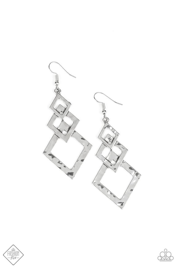 Paparazzi Point Blank Silver - Hammered Diamond Shaped Earrings - Fashion Fix Exclusive December 2019 - Glitzygals5dollarbling Paparazzi Boutique 